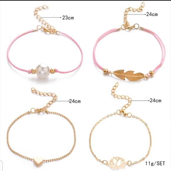 4 Pcs/ Set Bohemian Leaves Heart Pearl bracelet - Picture 2 of 4